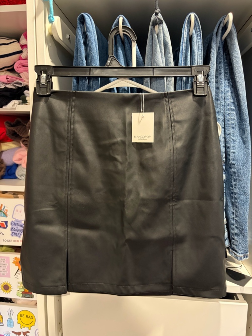 MANGOPOP Black Faux-Leather Mini Skirt